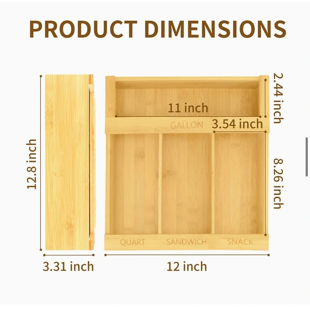 Bamboo ziplock storage organizer